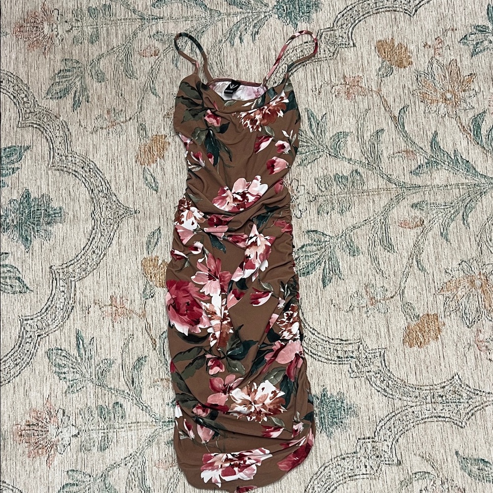Windsor Floral Midi Dress in Brown and Pink